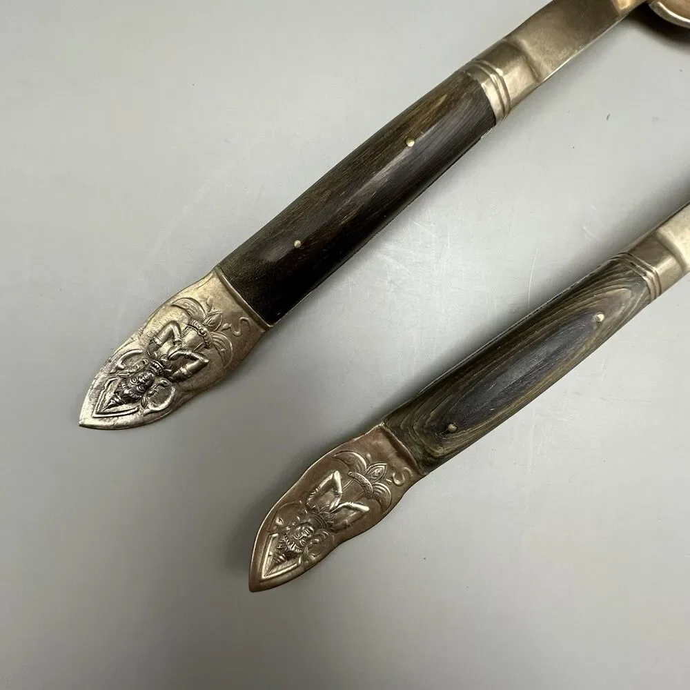 Vintage Siam Thailand Bronze Large Salad Servers Thai Goddess Wood Handles 9,5”